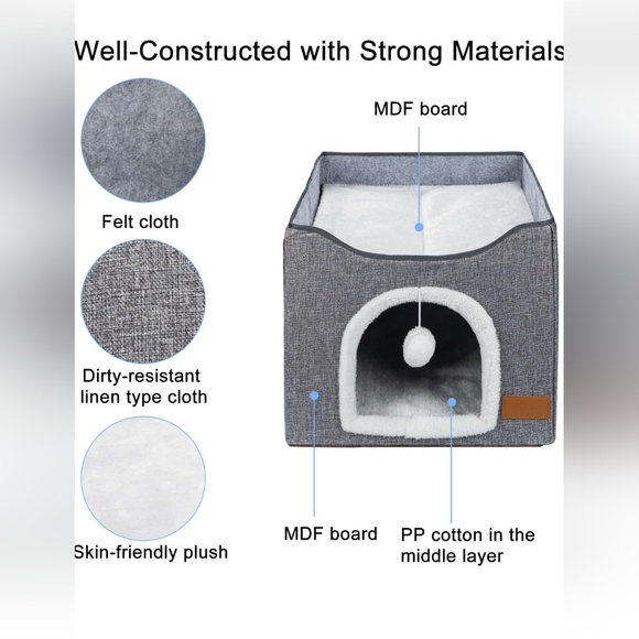 Wonder Creature 2 in 1 Cat Bed Cat House for Indoor Cats (Grey) - Picture 5 of 9